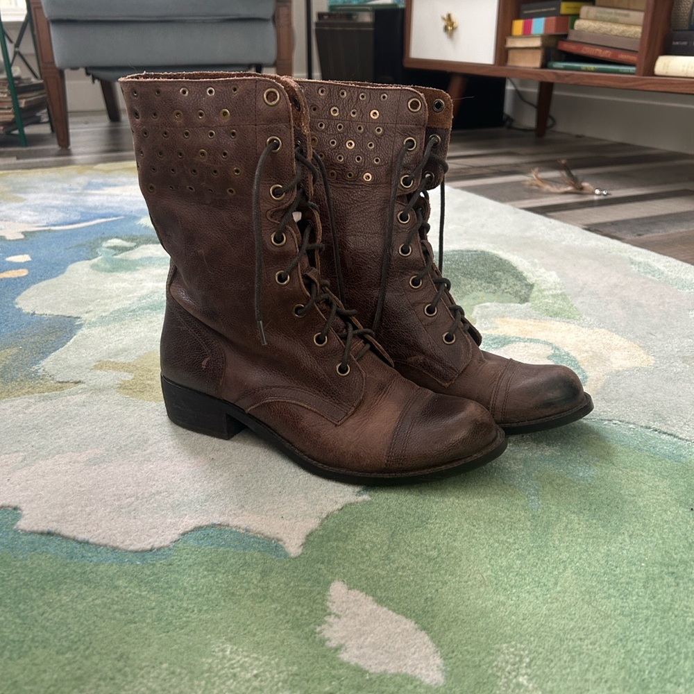 Gianni Bini Brown Combat Boots with Studded Cuff